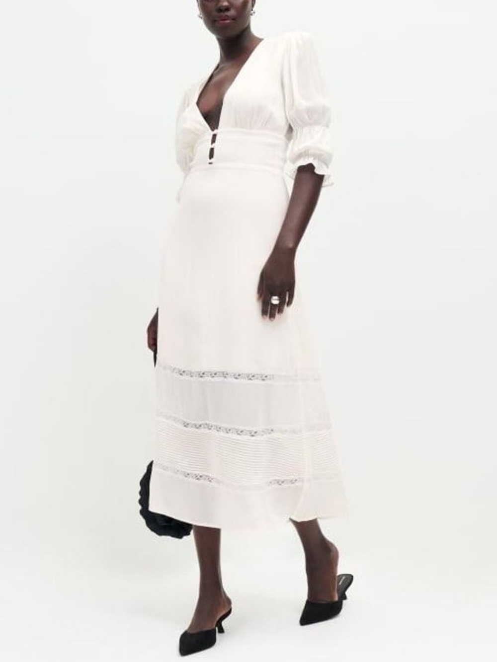 Reformation Ginny Midi Dress Lace Trim Inset Sz 6 Cocktail Wedding Bridal - Picture 5 of 16